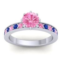 Pink Tourmaline Ring In Palladium With Blue Sapphire Jalika-6 Round Classic Ring