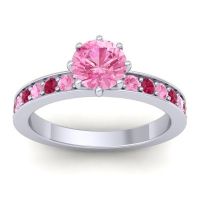 Pink Tourmaline Ring In Platinum With Ruby Jalika-6 Round Classic Ring