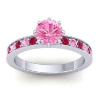 Pink Tourmaline Ring In Platinum With Ruby Jalika-6 Round Classic Ring