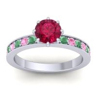 Ruby Ring In Platinum With Emerald And Pink Tourmaline Jalika-6 Round Classic Ring