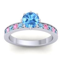 Swiss Blue Topaz Ring In 18k White Gold With Aquamarine And Pink Tourmaline Jalika-6 Round Classic Ring