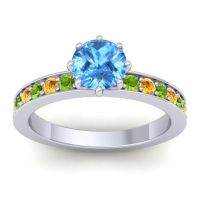 Swiss Blue Topaz Ring In Platinum With Peridot And Citrine Jalika-6 Round Classic Ring