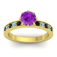 Amethyst Ring In 18k Yellow Gold With Black Onyx And Aquamarine Jalika-6 Round Classic Ring
