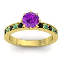 Amethyst Ring In 18k Yellow Gold With Black Onyx And Emerald Jalika-6 Round Classic Ring