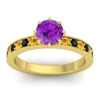 Amethyst Ring In 18k Yellow Gold With Citrine And Black Onyx Jalika-6 Round Classic Ring