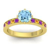 Aquamarine Ring In 18k Yellow Gold With Amethyst And Citrine Jalika-6 Round Classic Ring