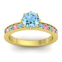 Aquamarine Ring In 14k Yellow Gold With Pink Tourmaline Jalika-6 Round Classic Ring