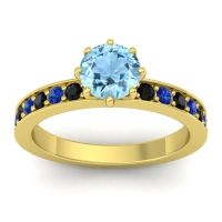 Aquamarine Ring In 14k Yellow Gold With Black Onyx And Blue Sapphire Jalika-6 Round Classic Ring