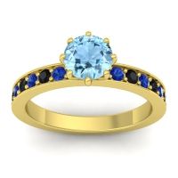 Aquamarine Ring In 14k Yellow Gold With Blue Sapphire And Black Onyx Jalika-6 Round Classic Ring