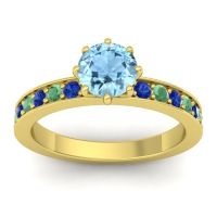 Aquamarine Ring In 14k Yellow Gold With Blue Sapphire And Emerald Jalika-6 Round Classic Ring