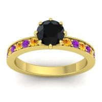 Black Onyx Ring In 18k Yellow Gold With Citrine And Amethyst Jalika-6 Round Classic Ring