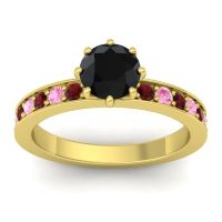 Black Onyx Ring In 18k Yellow Gold With Garnet And Pink Tourmaline Jalika-6 Round Classic Ring