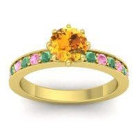 Citrine Ring In 14k Yellow Gold With Emerald And Pink Tourmaline Jalika-6 Round Classic Ring