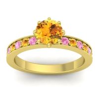 Citrine Ring In 18k Yellow Gold With Pink Tourmaline Jalika-6 Round Classic Ring
