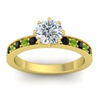 Lab Diamond Ring In 18k Yellow Gold With Black Onyx And Peridot Jalika-6 Round Classic Ring