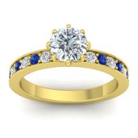 Lab Diamond Ring In 18k Yellow Gold With Blue Sapphire Jalika-6 Round Classic Ring