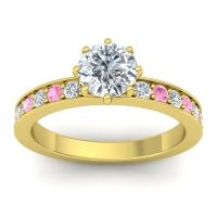 Lab Diamond Ring In 14k Yellow Gold With Diamond And Pink Tourmaline Jalika-6 Round Classic Ring