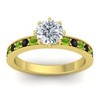 Lab Diamond Ring In 14k Yellow Gold With Peridot And Black Onyx Jalika-6 Round Classic Ring