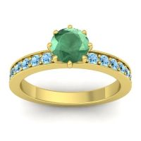 Lab Emerald Ring In 18k Yellow Gold With Aquamarine Jalika-6 Round Classic Ring