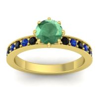 Emerald Ring In 14k Yellow Gold With Black Onyx And Blue Sapphire Jalika-6 Round Classic Ring