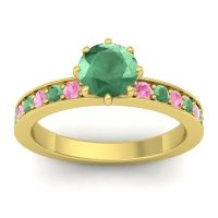 Emerald Ring In 14k Yellow Gold With Pink Tourmaline Jalika-6 Round Classic Ring