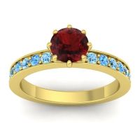 Garnet Ring In 18k Yellow Gold With Aquamarine And Swiss Blue Topaz Jalika-6 Round Classic Ring