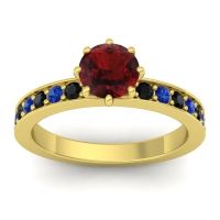 Garnet Ring In 18k Yellow Gold With Black Onyx And Blue Sapphire Jalika-6 Round Classic Ring