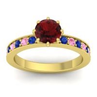 Garnet Ring In 18k Yellow Gold With Blue Sapphire And Pink Tourmaline Jalika-6 Round Classic Ring