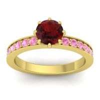 Garnet Ring In 18k Yellow Gold With Pink Tourmaline Jalika-6 Round Classic Ring