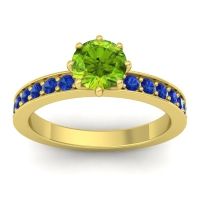 Peridot Ring In 14k Yellow Gold With Blue Sapphire Jalika-6 Round Classic Ring