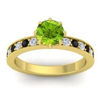 Peridot Ring In 18k Yellow Gold With Lab Diamond And Black Onyx Jalika-6 Round Classic Ring
