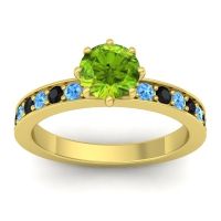 Peridot Ring In 18k Yellow Gold With Swiss Blue Topaz And Black Onyx Jalika-6 Round Classic Ring
