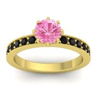 Pink Tourmaline Ring In 14k Yellow Gold With Black Onyx Jalika-6 Round Classic Ring