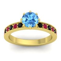 Swiss Blue Topaz Ring In 18k Yellow Gold With Black Onyx And Ruby Jalika-6 Round Classic Ring