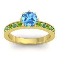Swiss Blue Topaz Ring In 18k Yellow Gold With Peridot And Emerald Jalika-6 Round Classic Ring