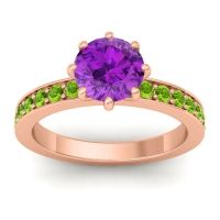 Amethyst Ring In 14K Rose Gold With Peridot Jalika-7 Round Classic Ring