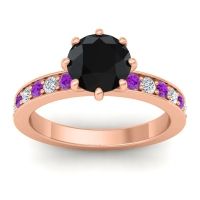 Black Onyx Ring In 18K Rose Gold With Amethyst And Lab Diamond Jalika-7 Round Classic Ring