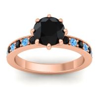 Black Onyx Ring In 18K Rose Gold With Swiss Blue Topaz Jalika-7 Round Classic Ring