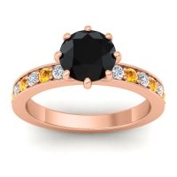 Black Onyx Ring In 14K Rose Gold With Diamond And Citrine Jalika-7 Round Classic Ring