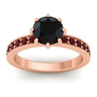 Black Onyx Ring In 18K Rose Gold With Garnet Jalika-7 Round Classic Ring