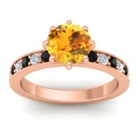 Citrine Engagement Ring In 14K Rose Gold With Black Onyx And Diamond - Jalika-7 Round Classic Ring
