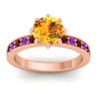 Citrine Ring In 18K Rose Gold With Garnet And Amethyst Jalika-7 Round Classic Ring