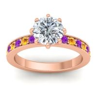 Diamond Ring In 14K Rose Gold With Amethyst And Citrine Jalika-7 Round Classic Ring