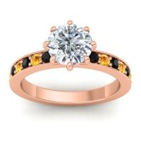 Diamond Ring In 14K Rose Gold With Black Onyx And Citrine Jalika-7 Round Classic Ring