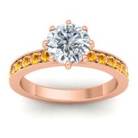Diamond Ring In 14K Rose Gold With Citrine Jalika-7 Round Classic Ring