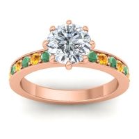 Diamond Ring In 14K Rose Gold With Emerald And Citrine Jalika-7 Round Classic Ring