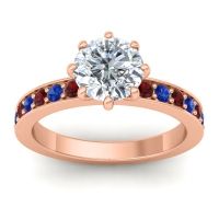 Diamond Ring In 18K Rose Gold With Garnet And Blue Sapphire Jalika-7 Round Classic Ring