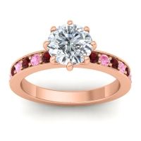 Diamond Ring In 14K Rose Gold With Garnet And Pink Tourmaline Jalika-7 Round Classic Ring