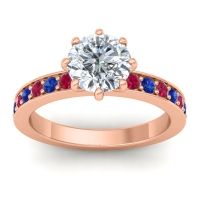 Diamond Ring In 18K Rose Gold With Ruby And Blue Sapphire Jalika-7 Round Classic Ring