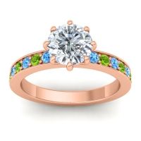 Diamond Ring In 18K Rose Gold With Swiss Blue Topaz And Peridot Jalika-7 Round Classic Ring